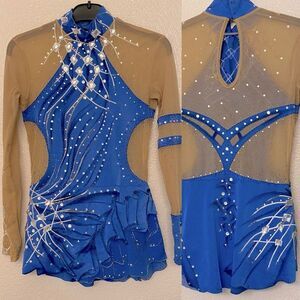 Glamorous custom solo rhythmic gymnastics dance costume blue leotard LC child